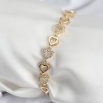 Pirinç VIP Seri Gold Renk Sıralı Kalp Model Kadın Bileklik