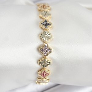 Pirinç VIP Seri Yonca Zirkon Taşlı Kadın Bileklik