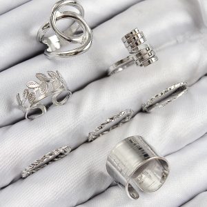 Pirinç Yaprak Model Gümüş Renk Kadın Yüzük Kombin Set