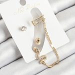 Pirinç Yılan Figürlü Zirkon Taşlı Gold Renk 3'lü Kıkırdak Kadın Küpe Set