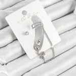 Pirinç Yılan Figürlü Zirkon Taşlı Gümüş Renk 3'lü Kıkırdak Kadın Küpe Set