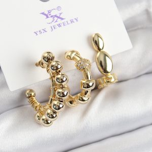 Pirinç Zİrkon Taşlı Halka Model Gold Renk 3'lü Kadın Küpe