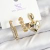 Pirinç Zİrkon Taşlı Kalp Model Gold Renk 3'lü Kadın Küpe