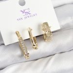 Pirinç Zİrkon Taşlı Yıldız Model Gold Renk 3'lü Kadın Küpe