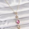 Pirinç Zincir Gold Renk Pembe Zirkon Taşlı Y Kolye