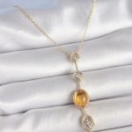 Pirinç Zincir Kehribar Sarı Gold Renk  Zirkon Taşlı Y Kolye