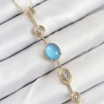 Pirinç Zincir Mavi Gold Renk Zirkon Taşlı Y Kolye