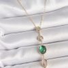 Pirinç Zincir Zümrüt Yeşil Gold Renk Zirkon Taşlı Y Kolye
