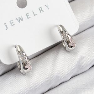 Pirinç Zirkon Taş Desenli Model Gümüş Renk Kadın Küpe