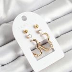 Pirinç Zirkon Taş Ve Kalp Figürlü Gold Renk 3'lü Çift Kadın Küpe Set