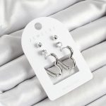 Pirinç Zirkon Taş Ve Kalp Figürlü Gümüş Renk 3'lü Çift Kadın Küpe Set