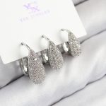 Pirinç Zirkon Taşlı 3'lü Damla Model Gümüş Renk Kadın Küpe