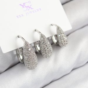 Pirinç Zirkon Taşlı 3'lü Damla Model Gümüş Renk Kadın Küpe