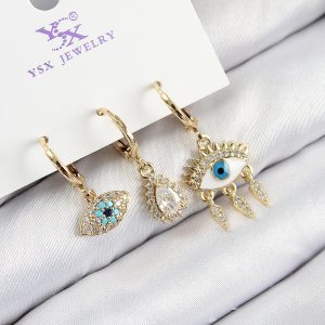 Pirinç Zirkon Taşlı 3'lü Fatma'nın Gözü Model Gold Renk Kadın Küpe