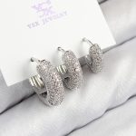 Pirinç Zirkon Taşlı 3'lü Halka Model Gümüş Renk Kadın Küpe