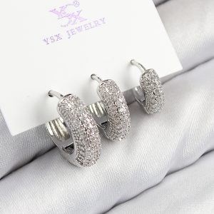 Pirinç Zirkon Taşlı 3'lü Halka Model Gümüş Renk Kadın Küpe