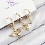 Pirinç Zirkon Taşlı 3'lü Kuş Model Gold Renk Kadın Küpe