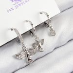 Pirinç Zirkon Taşlı 3'lü Kuş Model Gümüş Renk Kadın Küpe