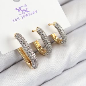 Pirinç Zirkon Taşlı 3'lü Oval Dikdörtgen Model Gold Ve Gümüş Renk Kadın Küpe