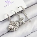 Pirinç Zirkon Taşlı 3'lü Yıldız Ve İstiridye Model Gümüş Renk Kadın Küpe