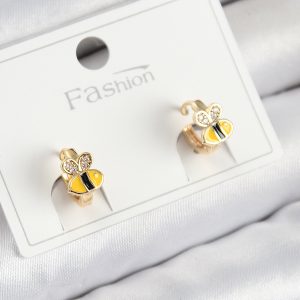 Pirinç Zirkon Taşlı Arı Model Gold Renk Çocuk Küpe