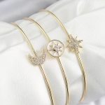 Pirinç Zirkon Taşlı Ay Ve Kutup Yıldızı Model Gold Renk Vip 3'lü Kadın Bileklik