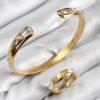 Pirinç Zirkon Taşlı Ayrık Model Gold Renk Bileklik Yüzük Set