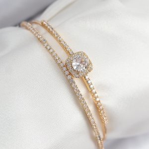 Pirinç Zirkon Taşlı Baget Model Gold Renk Kadın Bileklik