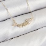 Pirinç Zirkon Taşlı Balık Kılçığı Model Gold Renk Kadın Kolye