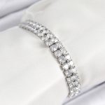 Pirinç Zirkon Taşlı Çift Sıra Kare Model Gümüş Renk Asansörlü Kadın Bileklik