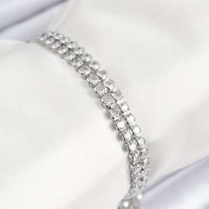 Pirinç Zirkon Taşlı Çift Sıra Model Gümüş Renk Asansörlü Kadın Bileklik