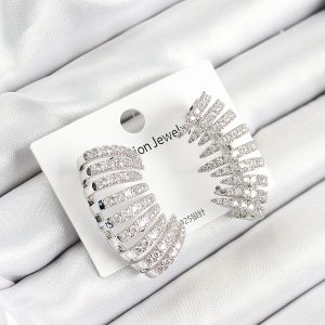 Pirinç Zirkon Taşlı Çoklu Görünümlü Model Gümüş Renk Kadın Küpe