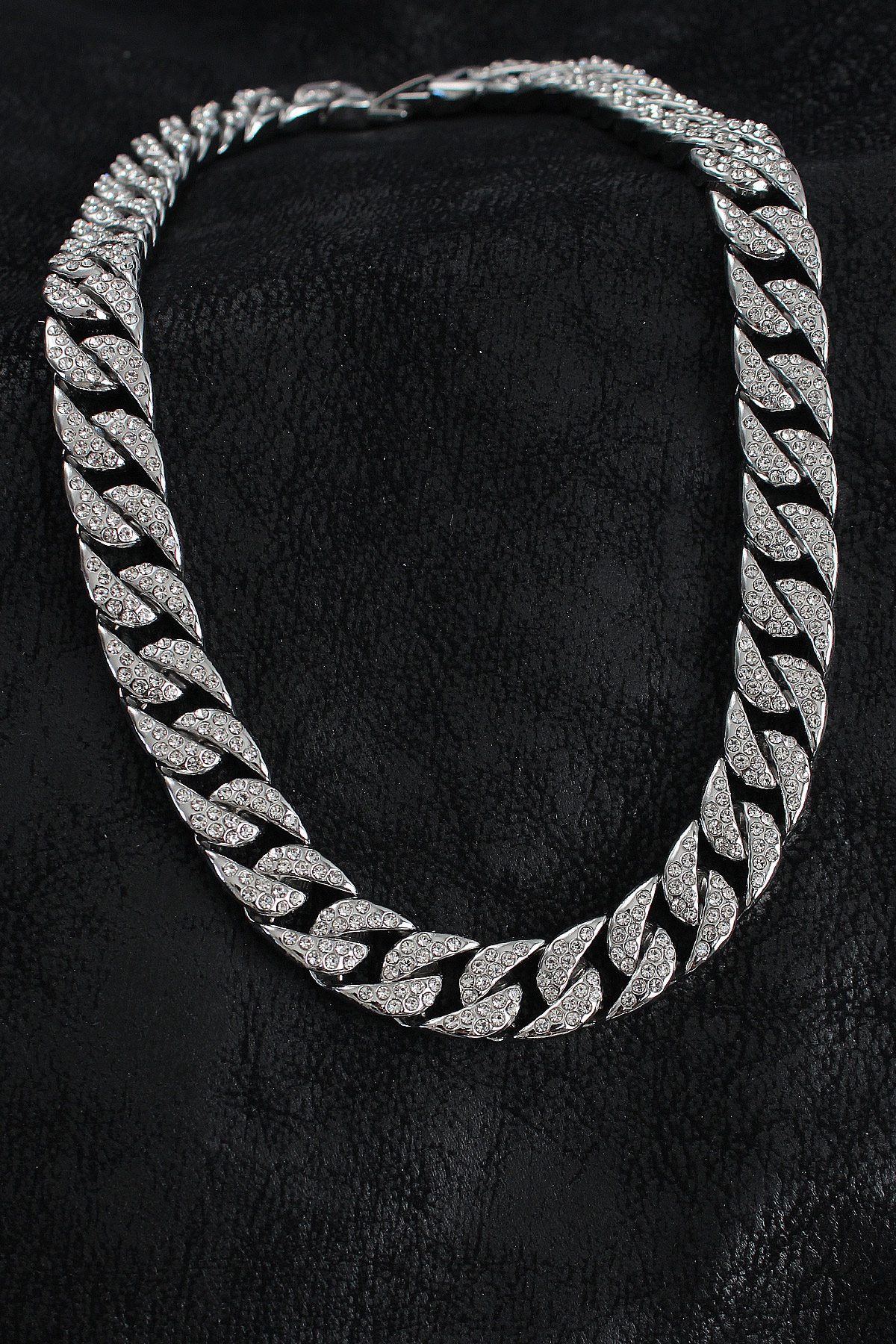 Pirinç Zirkon Taşlı Cuba Gurmet Model Gümüş Renk Erkek Kolye