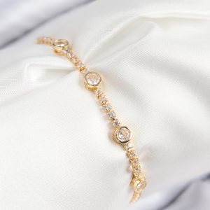 Pirinç Zirkon Taşlı Daire Model Gold Renk Asansörlü Kadın Bileklik