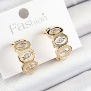 Pirinç Zirkon Taşlı Damla Figürlü Halka Model Gold Renk Kadın Küpe