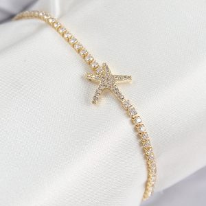 Pirinç Zirkon Taşlı Deniz Yıldızı Model Gold Renk Kadın Bileklik