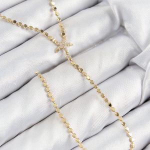 Pirinç Zirkon Taşlı Ezme Zincirli Deniz Yıldızı Model Gold Renk Y Kolye