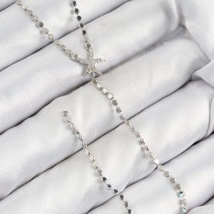 Pirinç Zirkon Taşlı Ezme Zincirli Deniz Yıldızı Model Gümüş Renk Y Kolye