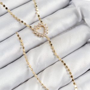 Pirinç Zirkon Taşlı Ezme Zincirli Kalp Model Gold Renk Y Kolye