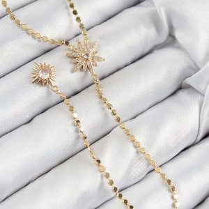 Pirinç Zirkon Taşlı Ezme Zincirli Kutup Yıldızı Model Gold Renk Y Kolye