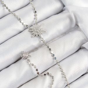 Pirinç Zirkon Taşlı Ezme Zincirli Kutup Yıldızı Model Gümüş Renk Y Kolye