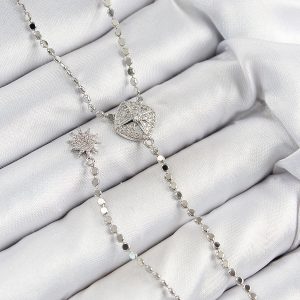 Pirinç Zirkon Taşlı Ezme Zincirli Madalyon Model Gümüş Renk Y Kolye