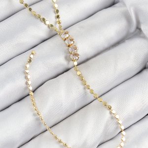 Pirinç Zirkon Taşlı Ezme Zincirli Model Gold Renk Y Kolye