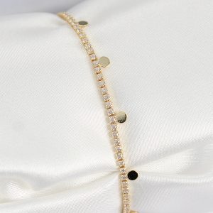 Pirinç Zirkon Taşlı Ezme Zincirli Sıralı Model Gold Renk Kadın Bilekilk