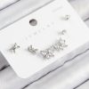 Pirinç Zirkon Taşlı Fiyonk Model Gümüş Renk 925 Ayar Gümüş Çivi Kadın Küpe Set