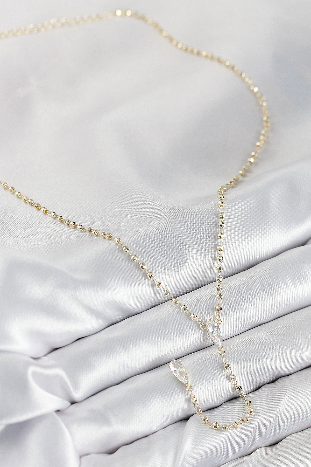 Pirinç Zirkon Taşlı Gold Renk Kadın Y Kolye