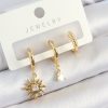 Pirinç Zirkon Taşlı Güneş Model Gold Renk 3'lü Çift Kadın Küpe Set