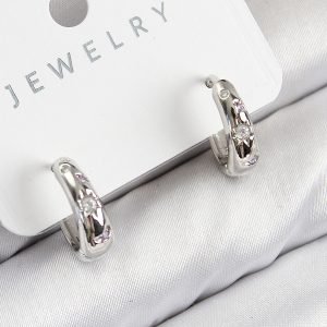 Pirinç Zirkon Taşlı Halka Model Gümüş Renk Kadın Küpe