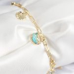 Pirinç Zirkon Taşlı İstiridye Model Gold Renk Kadın Bileklik