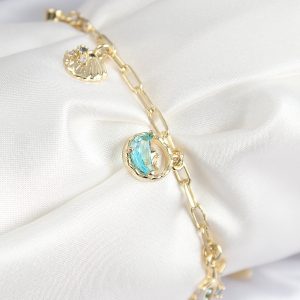 Pirinç Zirkon Taşlı İstiridye Model Gold Renk Kadın Bileklik